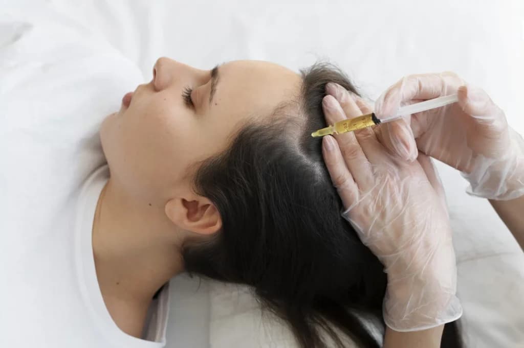 Hair treatment in progress at the clinic